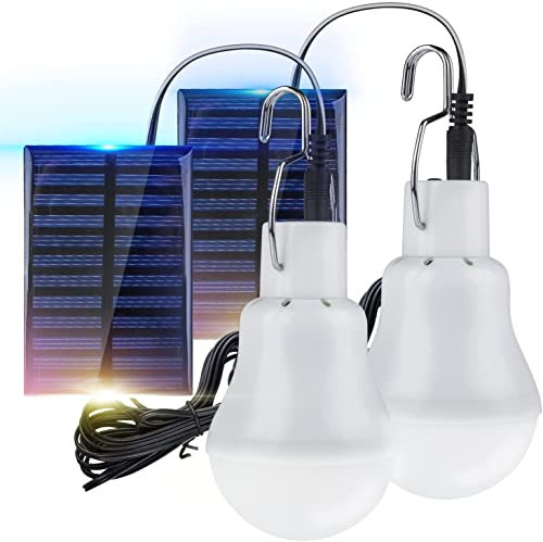 TechKen 2 Lampadine con Pannello Solare Lampada Led Portatile Ricaricabile da Esterno Giardino per L'illuminazione di Emergenze