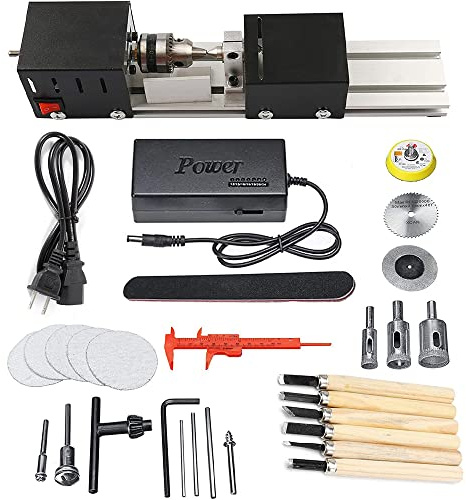 YWY Mini Lathe Machine Tool DIY Woodworking Wood lathe Milling machine Grinding Polishing Beads Drill Rotary Tool Set, 2.76 x 6.3inch, 12-24V 96W，7 Speeds