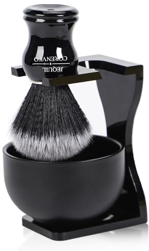 JEQUIL&CORENVEO Men's Shaving Brush Set, 3pcs Synthetic Shaving Brush with Acrylic Stand and Steel Bowl