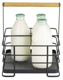 Lakeland Black Mesh Metal Milk Bottle Holder – Holds 4 Standard Pint Bottles Rust-Resistant