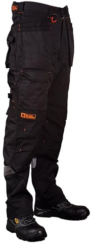 Black Hammer Mens Work Trousers Multi Pockets Cargo Heavy Duty Triple Stitched with Cordura Reinforcing Stress Points and Knee Pad Pockets Phenomenal Adult Workwear Trousers (40W / 29L) Black