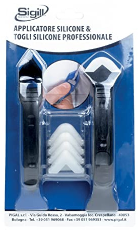SIGILL, Applicatore e Togli Silicone, Kit per l'Applicazione e l'Eliminazione del Silicone Composto da 2 Spatole + 5 Puntali di Ricambio