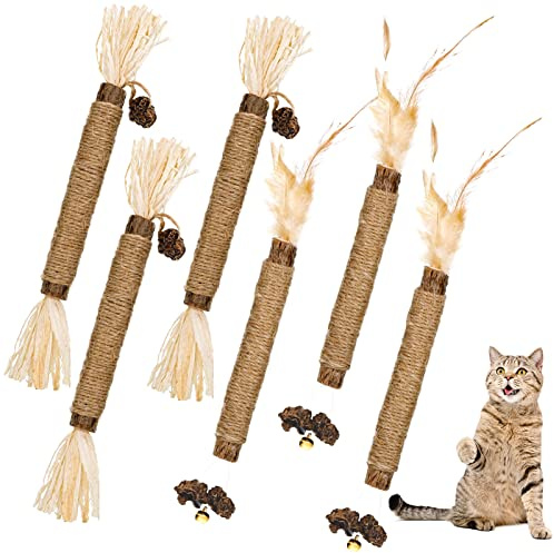 Dacitiery Silvervine Cat Chew Sticks, 6 Pack Natural Cat Teeth Cleaning Catnip Toys for Indoor Kitten Teething and Stress Release