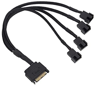 YieJoya Kühler Lüfter Adapter Kabel, 15 Pin SATA auf 4 x 3/4 Pin PWM 12V PC-Gehäuselüfter Stromadapterkabel, (PWM-Anschluss) auf 15 Pin SATA Computerkühler Kühlung Lüfter Splitter Y Stromkabel