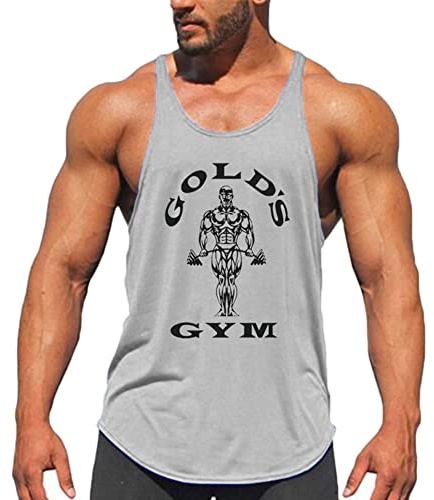 Herr muskel gym stringer linne för träning bodybuilding sport väst brottarrygg ärmlös t-shirt träningsväst, Grå, M
