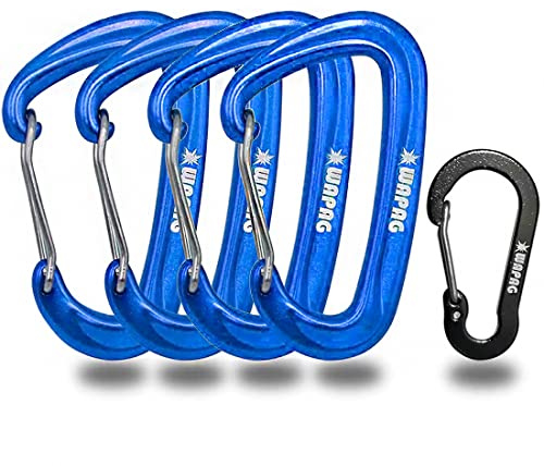 Mosquetón, resistente y ligero, 1200 kg, aluminio en forma de D, para camping, senderismo, aire libre, hamaca, pequeño mosquetón para llavero (4 azul)