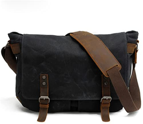 Shoulder Waterproof Canvas Camera Bag Retro Fashion Sling Messenger Photography Bags for Camera Lens Flash Light (Black One Size)