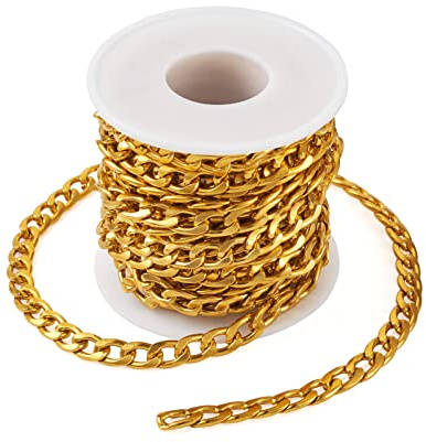 Pandahall 5M/Roll Aluminum Curb Chains Golden Color Bracelets Necklace Chain Links for Jewelry Making DIY Crafts Findings