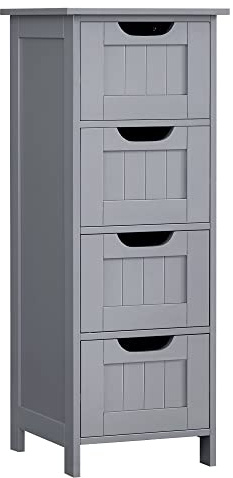 VASAGLE Bathroom Floor Storage Cabinet, Bathroom Storage Unit with 4 Drawers, Bathroom Cabinet Freestanding, 30 x 30 x 82 cm, for Living Room, Dining Room, Kitchen, Modern Style, Mystic Grey LHC040P36