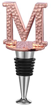 WishDeco Weinverschluss, Sektverschluss, Flaschenverschluss, Wein Geschenk, Verschluss für Champagner, Geschenke für Frauen, Weinliebhaber, Geschenk-Box, Rosévergoldung, Anfangsbuchstabe M