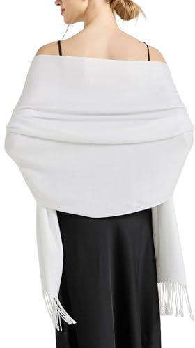RonFoxi White Silky Pashmina Shawl, Bridesmaid Wedding Shawls and Wraps for Bridal Guest Shawl (US-White)
