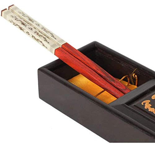 FAMMIX Chopsticks De Palo De Rosa De Lujo con Estuche, Palillos De Madera Reutilizables, Lavavajillas Seguros, Palillos Japoneses Coreanos Sin Deslizamiento para Restaurant A