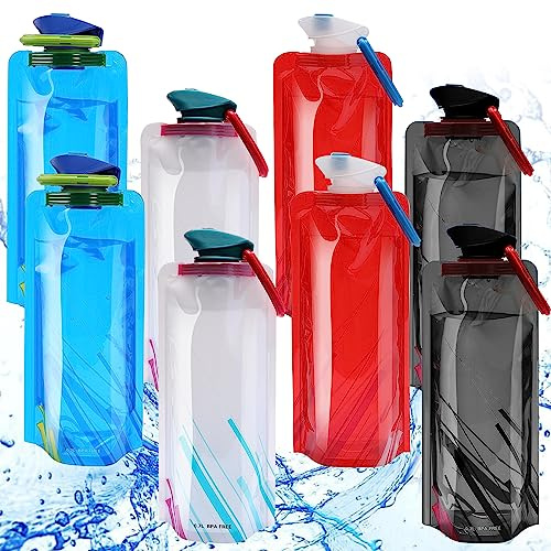 Faltbare Trinkflasche,8 Stück 700ML Flexible Zusammenklappbare Wasserflaschen, Wiederverwendbare Wasser-Flaschen Tragbarer Zusammenklappbarer Wassersack für Wandern Abenteuer Reisen Unisex Adult