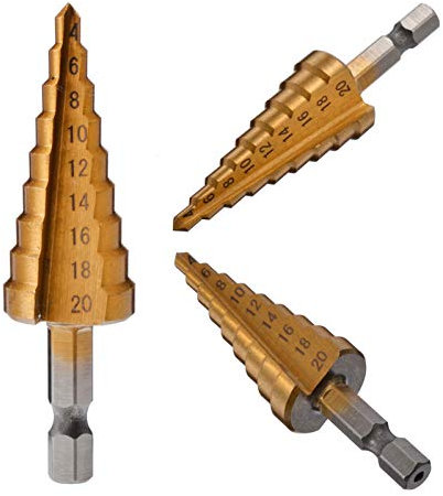 Stufenbohrer mit Spiralnut, Schneidbohrer, titanbeschichteter Lochöffner, HSS-Stufenkegelbohrer for Schneiden von Stahl, Messing, Holz, Kunststoff, 4–20 mm, 4–32 mm (Lochdurchmesser: 4 bis 20 mm)