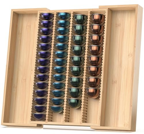 WELL WENG Supporto espandibile in bambù per cassetto da bancone, compatibile con capsule Nespresso Vertuo, bustine di tè (naturale)