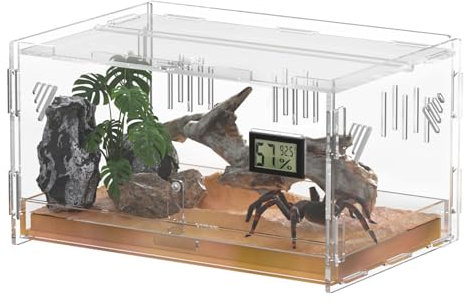 Ghims Reptile Terrariums, with Temperature Hygrometer, 11.8x7.9x5.9 Acrylic Reptile Breeding Box Terrarium Cage Tank for Small Reptile Insect Home Office (Terrestrial Small)