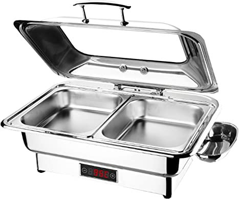 9L matvärmare i rostfritt stål, Chafing Disk Set Warmer, Chafing Tallrik Buffématbehållare Set med lock för buffébankettfest (Double Grid)