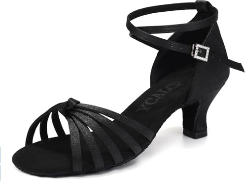 YCALCP Scarpe da Ballo Latino Donna Raso Professionali Pratica Balli Salsa Tango Tacco 5cm,Modello-EM217D