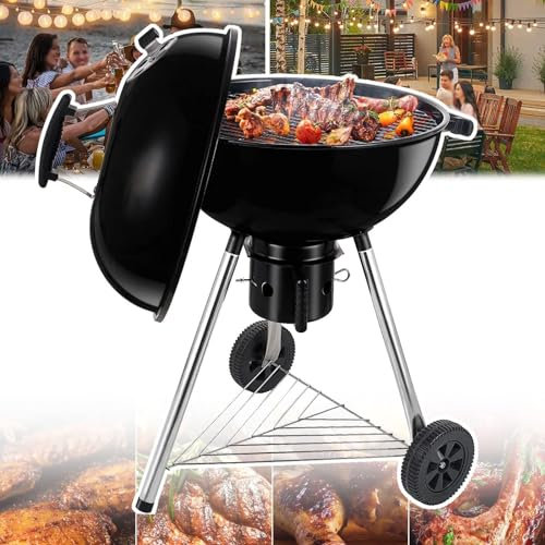 WENSHENG Bouilloire portative de Barbecue de 22,5 Pouces, Gril à Charbon de Bois, thermomètre + Grille de Cuisson épaisse, Mini fumoir de Table, pour Patio, Barbecue d'arrière-Cour, Four de Camping