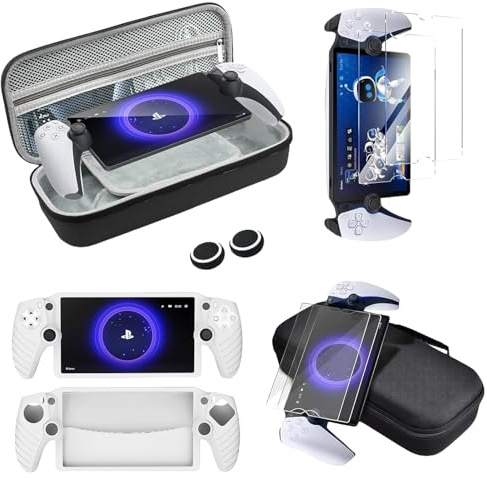 Tasche für Playstation Portal Remote Player【2024 4 in 1】Tragetasche für PS Portal mit Tragetasche+Schutzhülle+9H Härte Gehärtetes Glas*2+Joystick Kappen*2, Harte Tragetasche für PS Portal Zubehör