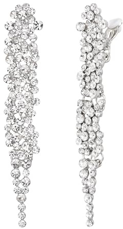 EVER FAITH Strass Kristall Ohrclips Hochzeit Statement Art Deco Kronleuchter ohne ohrlöcher Clip-on Ohrringe für Damen Party klar Silber-Ton