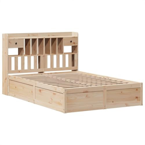 vidaXL Massivholzbett, Holzbett Bett ohne Matratze mit Kopfteil, Bettrahmen Bettgestell mit Lattenrost, Doppelbett für Schlafzimmer, 140x190cm Kiefernholz