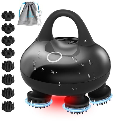 COMFIER Kopfhaut-Massagegerät mit 3 Knetmodi,IPX7 Wasserdichtes Kopfmassagegerät mit 8 Klauen für Tiefenreinigung,Körpermassagegerät für Stressabbau(Schwarz)