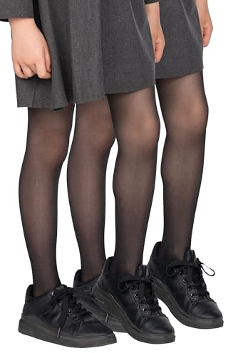 looksy Tonia 2-pack italienska strumpbyxor för flickor 20 DEN lätt transparent med fot strumpbyxor för balett dans skoluniform strumpor 2 par, Nero, 134-140