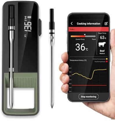 Termometro Per Carne Intelligente, Con 2 Sonde Per Carne, Ricarica USB-C, Display Retroilluminato, Termometro Per Carne Digitale, Adatto Al Forno, Cucina, Cottura All'aperto, Griglia Per Barbecue