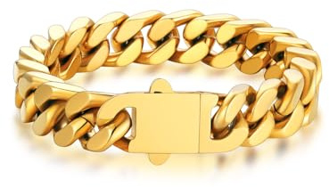 Bandmax Armbänder Herren Edelstahl Panzerarmband 5/7/9/12MM Männer Miami Gliederarmband Silber/Schwarz/Gold Kubanische Kettenarmband Armkette 19/21/23cm Punk Schmuck für Geburtstag