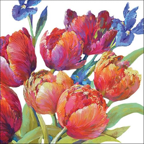 Ambiente Servietten Cocktail Kaffee Papierservietten 3 lagig 33 x 33 cm / 20 Stck. Tulpen Blumen Frühling Sommer Tischdekoration Basteln und Decoupage