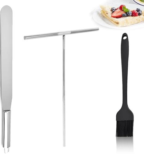 AHEJIOO Crepes Distributor and Spatula Set, 3 Pieces Stainless Steel Crepe Maker Accessories for Perfect Crepes, Crepe Accessories for Hobby Chefs and Professionals