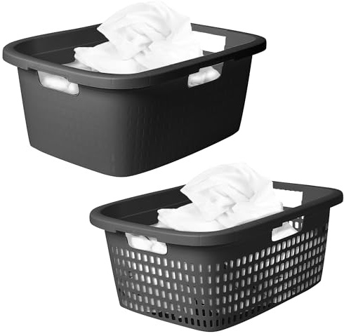 Novaliv Wäschekorb 25L + Wäschewanne 25L, Wäschebox Set Wäscheeimer Wäschebehälter für Bad Wäsche Schmutzwäsche, Wäschekörbe Wäschewanne Laundry Basket Wäschetonne Korb Sammler Box