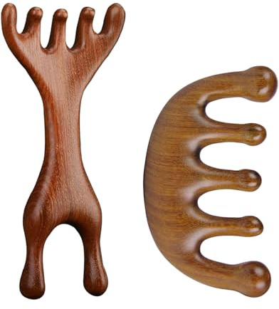 Heyumybit Holz Kopfhaut Massagebürste,2 Stück Kopfmassage Kamm,Sandelholzkamm Massagewerkzeug,Five Touch Therapy Comb für Entspannende Kopfhautpflege und Durchblutungsförderung