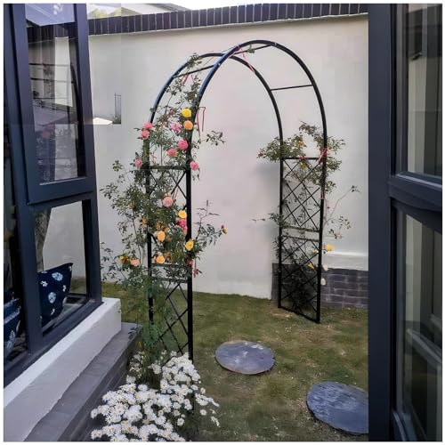 Tonnelle de jardin en métal robuste pour plantes grimpantes - 140 à 370 cm de large - Treillage extérieur - Pour mariage, arche et pergola, décoration de jardin (noir, 140 x 270 cm (l x H)