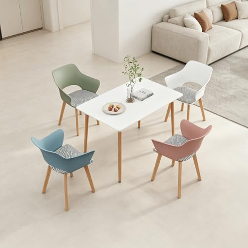 GrandCA HOME Set di Tavolo e Sedie da Pranzo Nordico, Tavolo da Pranzo Rettangolare Moderno, 4 Sedie da Cucina Imbottite in Colori Misti, per Sala da Pranzo, Soggiorno, Cucina (Bianco + WGPL)