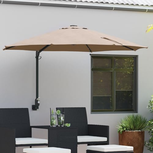 Wall-mounted Garden Parasol with LED Lights, Adjustable Tilt, UV-Resistant Polyester, Cantilever Design, Patio Umbrella, Outdoor Use, Taupe, 248 cm