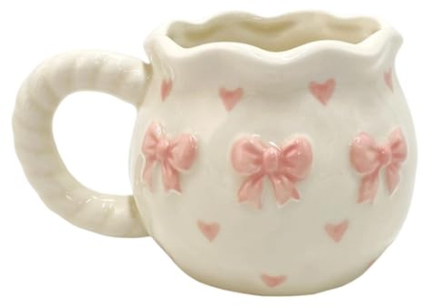 SueaLe Taza de café de cerámica hecha a mano única con lazos para beber agua, cocina, comedor, decoración para uso diario, taza de café de cerámica hecha a mano para mujeres