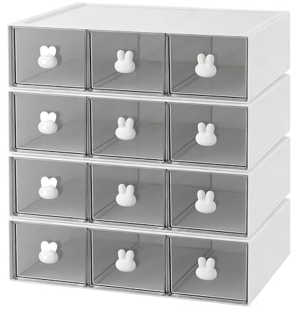 NAMYEUT 4 Stück Teebox Stapelbar, Tee Organizer Schublade, Kunststoff Tee Box Aufbewahrung, Teebeutelboxen mit 3 Schubladen für Lagerung Stroh, Kaffee, weiß/transparent, 23x17x8cm