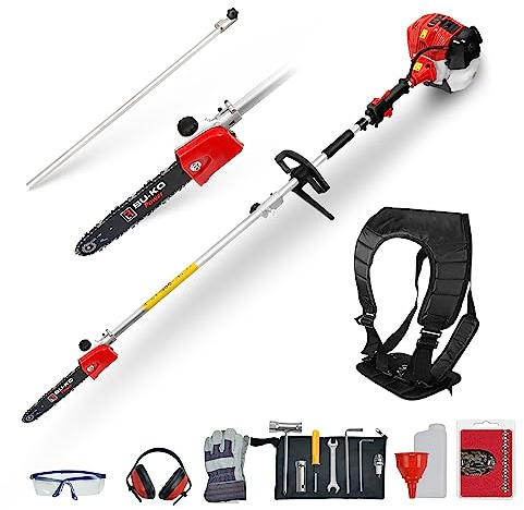 BU-KO 52 cc bensinbeskärningssåg med lång räckvidd och 75 cm förlängningsstång, ultimat trädgårdsverktyg för trädtrimning, grenbeskärning och precisionsskärning