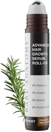 Bare Anatomy Advanced Hair Growth Serum Roll-On| 3% Redensyl + 4% Anagain + 2% Baicapil + 5% Rosemary, Rice Water, Biotin & Saw Palmetto| Reduces Hair Fall, Supports Hair Growth for Men & Women | 25ml