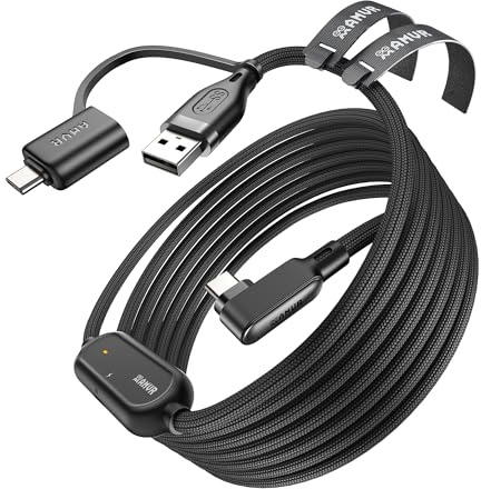 AMVR Link Cable with Charging 16FT Compatible with Meta Quest 3/3S/2/Pico 4 Accessories, Nylon Braided Cable with USB 3.0 A to C Adapter for SteamVR, High-Speed Max 5Gbps, Play While Charger (Black)