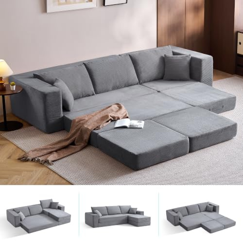 LINSY HOME Schlafsofa Cord, Bodensofa Bed mit Pillow Back Support Armrest