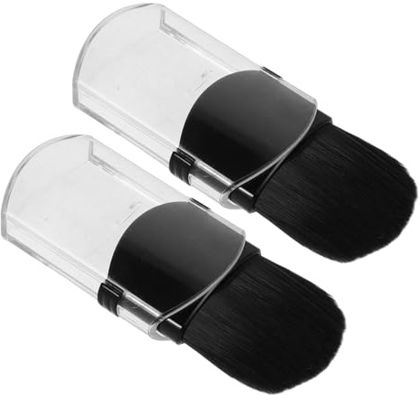 BAZEITFLOW 2 St Mini Utdragbar Puderborste Portabel Platt Foundationborste med Skydd Syntetisk Borste för Puder och Bronzer för Resor och Sminkning på Språng