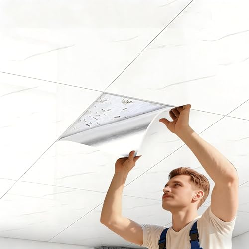 Selbstklebende Deckenplatten 60x30cm, Marmor-Optik Weiß, 10 Stück, Styropor-Deckenpaneele zur Riss- & Fleckenabdeckung, Deckenverkleidung für Wohnzimmer, Büro & Küche (B)