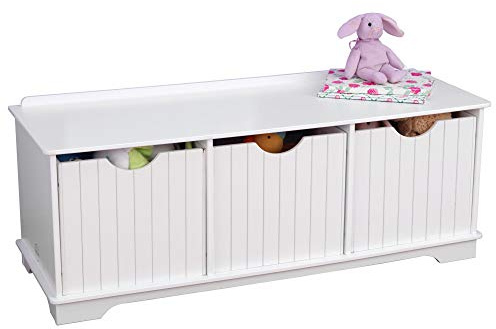 KidKraft Panca Contenitore in Legno Nantucket Bianco con 3 Cassetti Portaoggetti, Mobile Porta Giochi Bambini, Mobili per Cameretta e Sala Giochi per Bambini, 14564