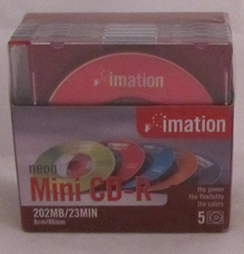 Imation neon mini CD-R 202 MB/23 min di CD confezione da 5 pezzi compresi di custodia in plastica multicolore.