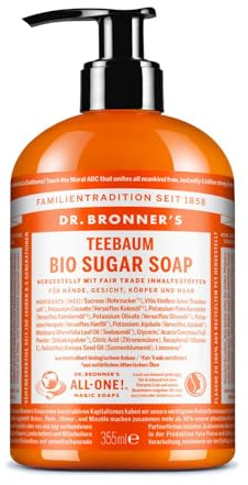 Dr. Bronner's Sugar Soap Teebaum, Flüssigseife, Pumpspender, 355 ml