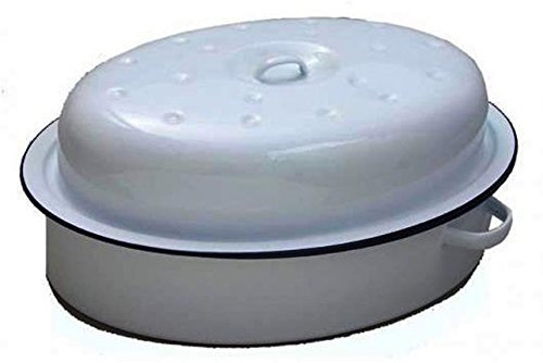 Large Size Falcon Enamel 30cm Oven Roaster Casserole Oval Roasting Tray White Tin Pan + Lid