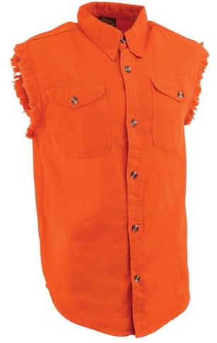 Milwaukee Leather DM1003 Men's Orange Lightweight Sleeveless Denim Shirt - Large